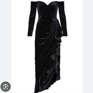 Badgley Mischka RTR Draped Velvet Off The Shoulder Ruffle Gown Size 6